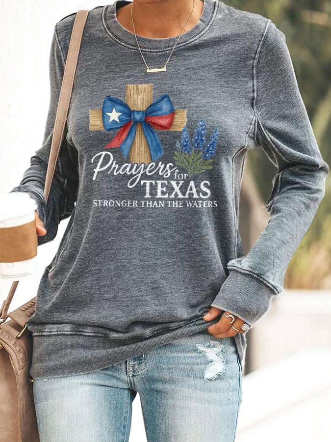 🙏💔Join us in praying for Texas.🙏Retro Texas Strong Prayers For Texas Stronger Than The Waters Print Sweatshirt