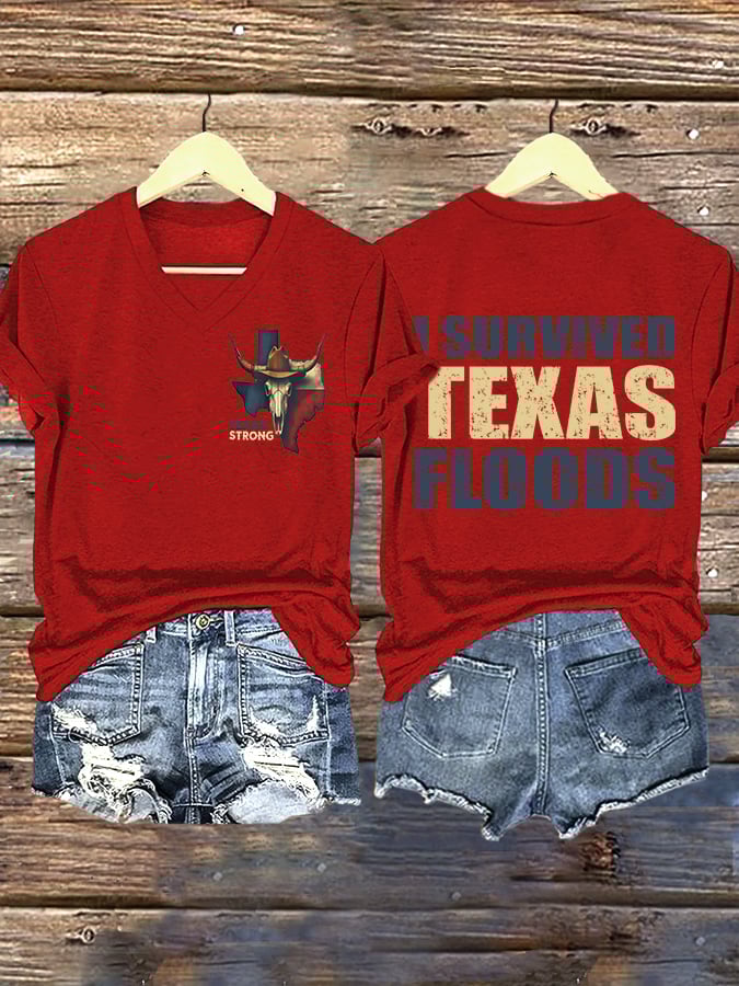 🙏💔Join us in praying for Texas.🙏Retro Texas Strong Cow Skull Texas State Flag I Survived Texas Floods Pray For Texas Print T-Shirt