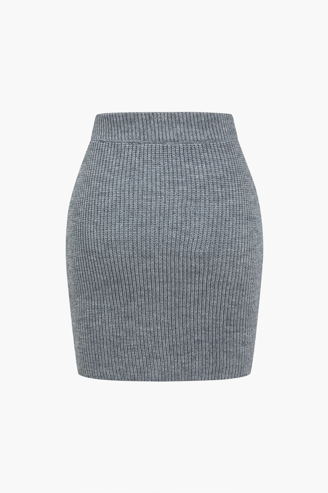 Solid Knit Button V-neck Top And Mini Skirt Set