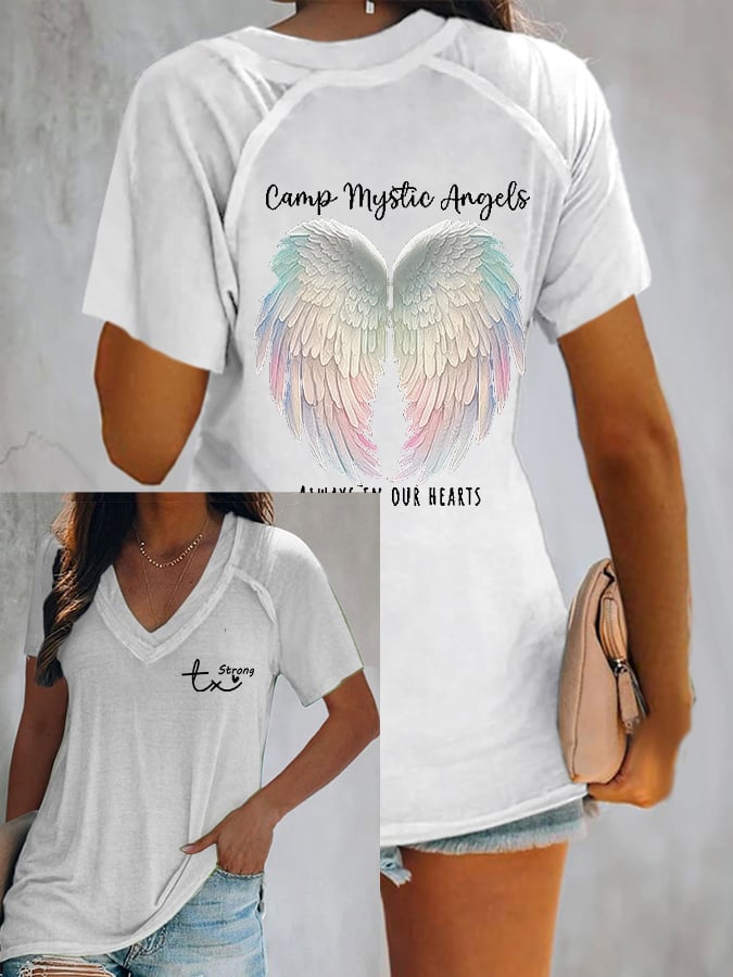 🙏💔Join us in praying for Texas.🙏Women's Mysterious Camp Angels Are Forever in Our Hearts Print Casual T-Shirt