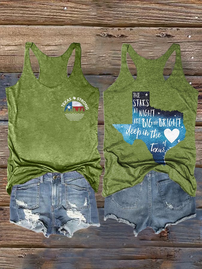 🙏💔Join us in praying for Texas.🙏Retro Texas Strong The Stars At Night Are Big And Bright Deep In The Heart Of Texas Print Tank Top