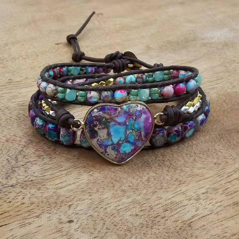 Natural Sea Sediment Gemstone Bracelet, Crystal Beaded Bracelet