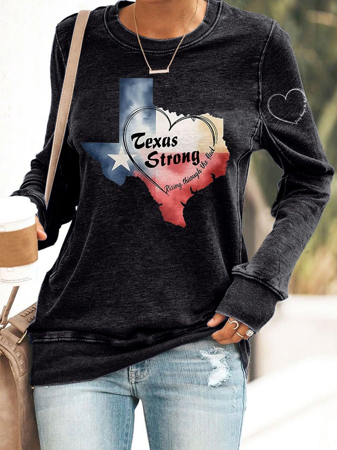 🙏💔Join us in praying for Texas.🙏Retro Texas Strong Rising Through The Flood Love Heart Print Sweatshirt