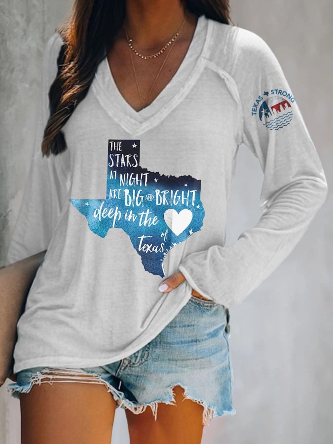 ππJoin us in praying for Texas.πV-neck Retro Texas Strong The Stars At Night Are Big And Bright Deep In The Heart Of Texas Print T-Shirt