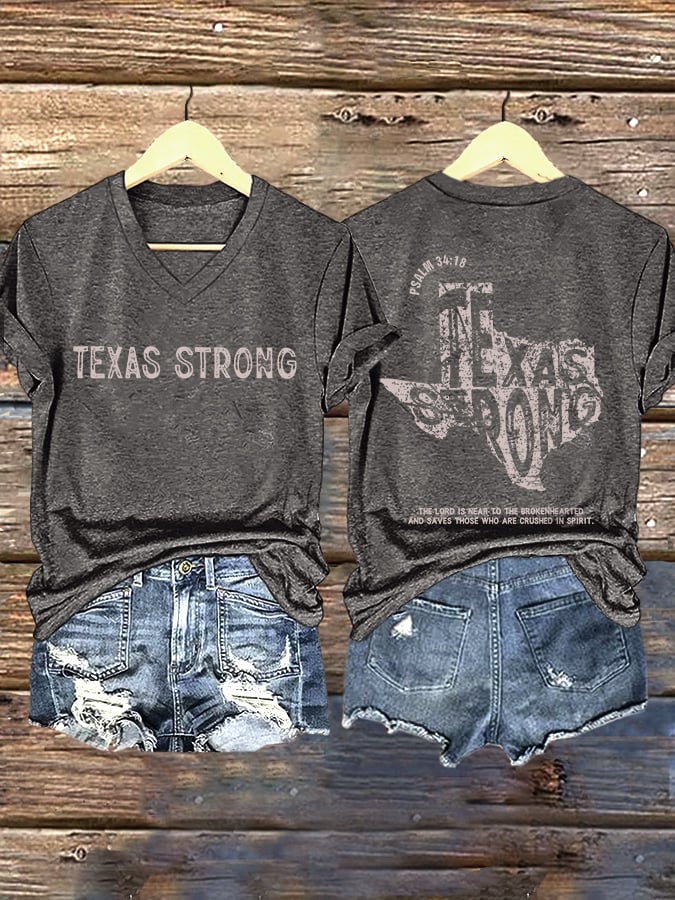 ππJoin us in praying for Texas.πV-Neck Retro Texas Strong Psalm 34:18 The Lord Is Near To The Brokenhearted And Saves Those Who Are Crushed In Spirit Print T-Shirt