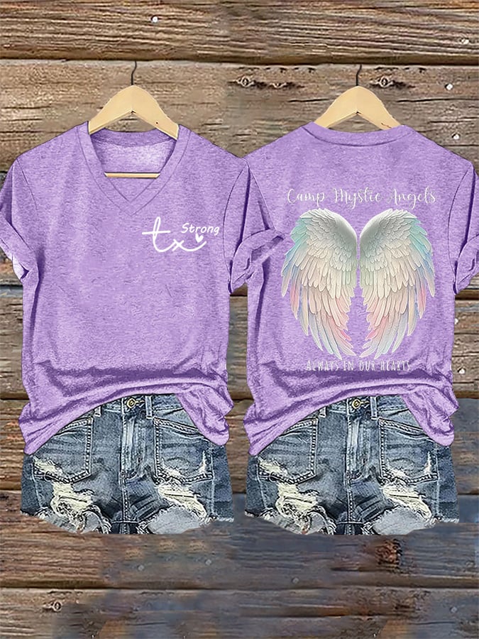 🙏💔Join us in praying for Texas.🙏Women's Mysterious Camp Angels Are Forever in Our Hearts Printed Casual T-shirt
