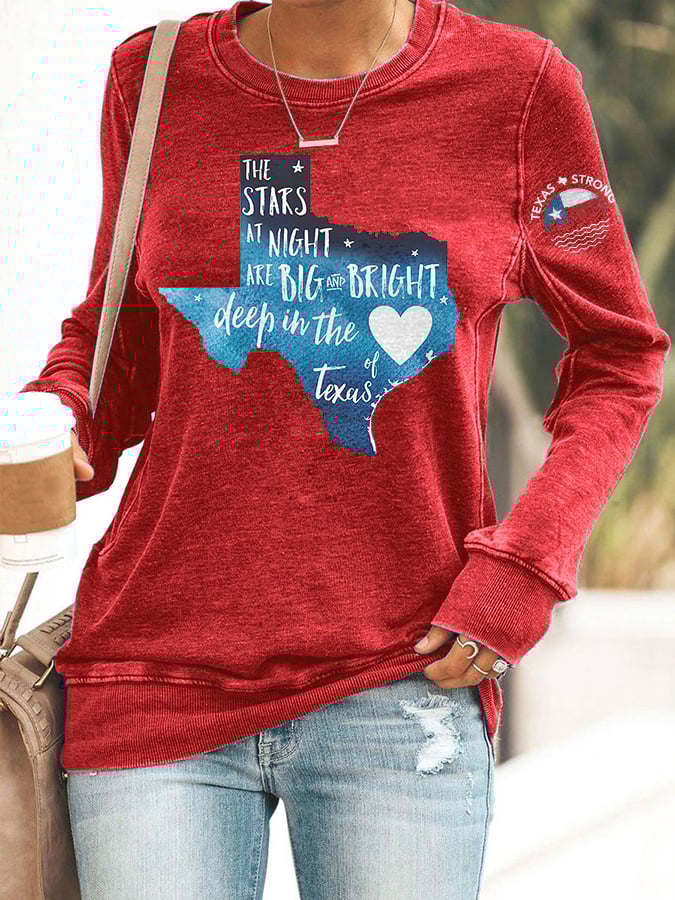 🙏💔Join us in praying for Texas.🙏Retro Texas Strong The Stars At Night Are Big And Bright Deep In The Heart Of Texas Print Sweatshirt
