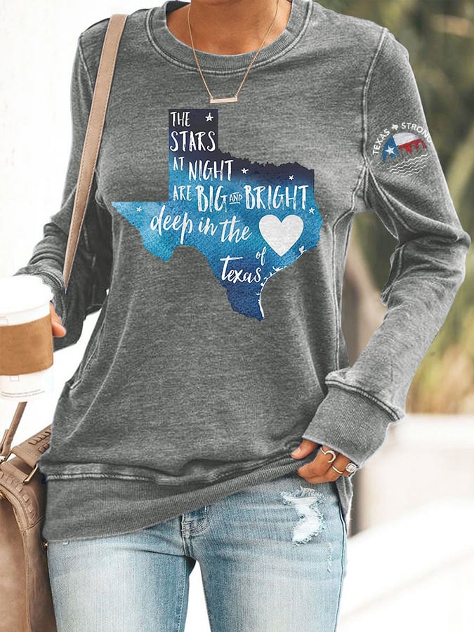 🙏💔Join us in praying for Texas.🙏Retro Texas Strong The Stars At Night Are Big And Bright Deep In The Heart Of Texas Print Sweatshirt