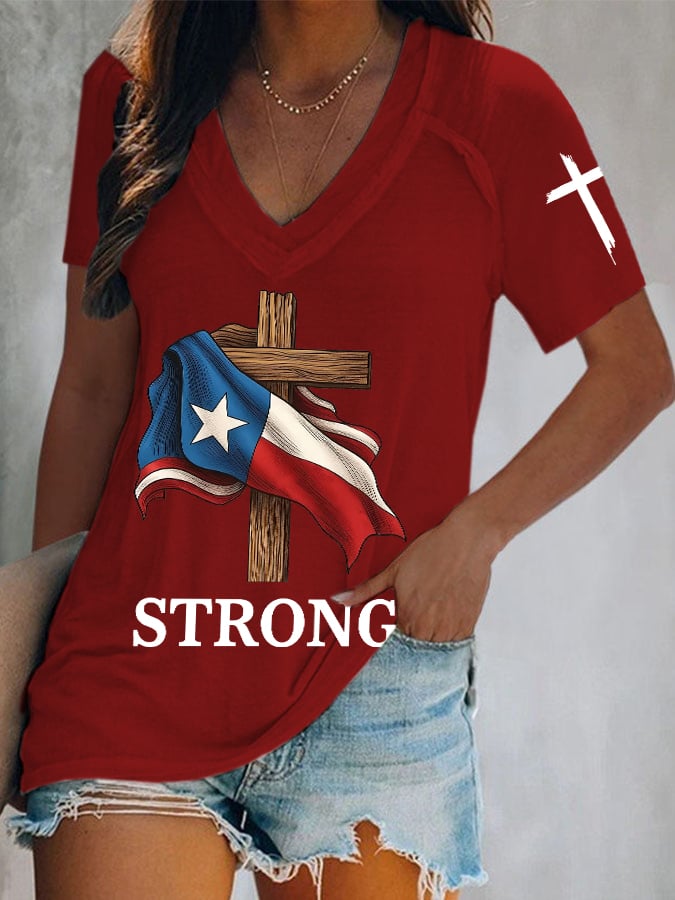 🙏💔Join us in praying for Texas.🙏Women's Texas Strong Print Short Sleeve T-Shirt