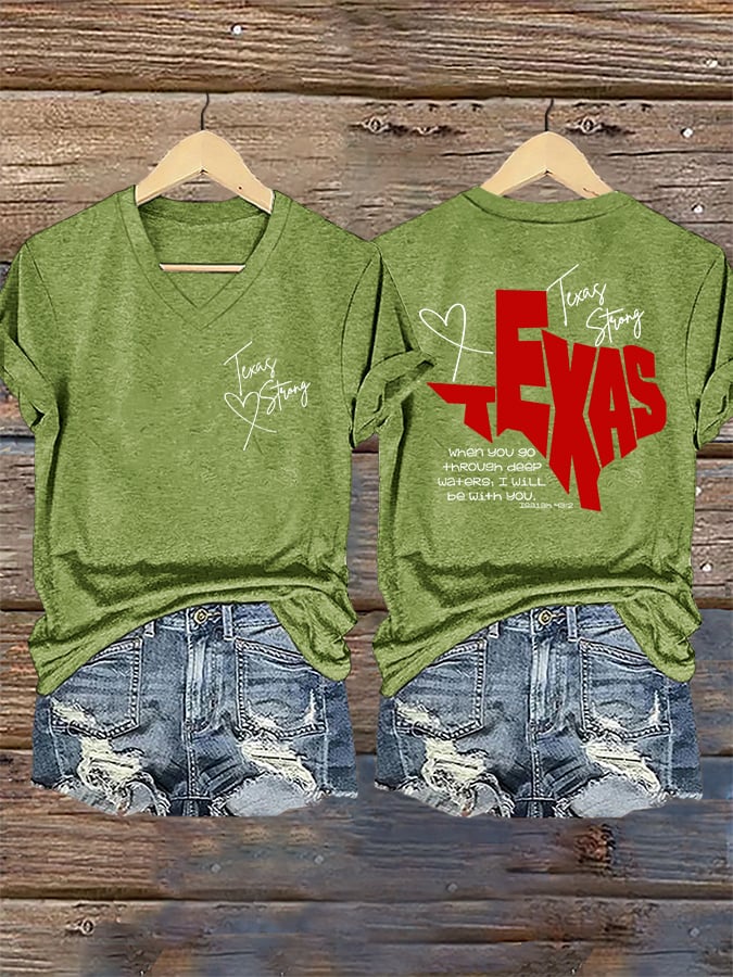 ππJoin us in praying for Texas.πV-Neck Retro Texas Strong When You Go Through Deep Waters, I Will Be With You. Isaiah 43:2 Print T-Shirt