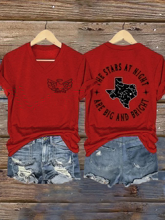 ππJoin us in praying for Texas.πV-Neck Retro Texas Strong Psalm 34:18 The Lord Is Near To The Brokenhearted And Saves Those Who Are Crushed In Spirit .The Stars At Night Are Big And Bright Deep In The Heart Of Texas Print T-Shirt