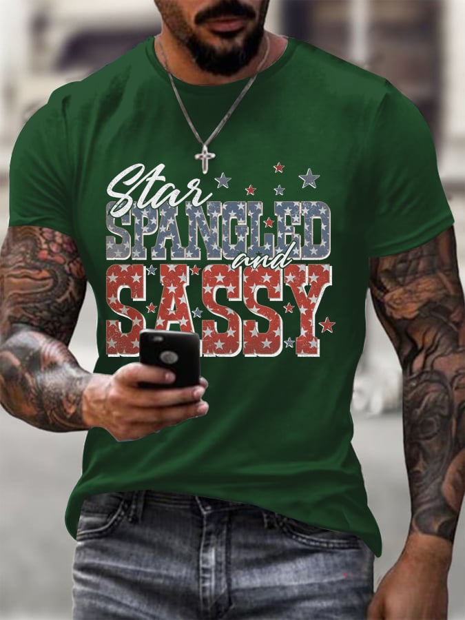 Men's Star Spangled And Sassy Printed Round Neck T-Shirt