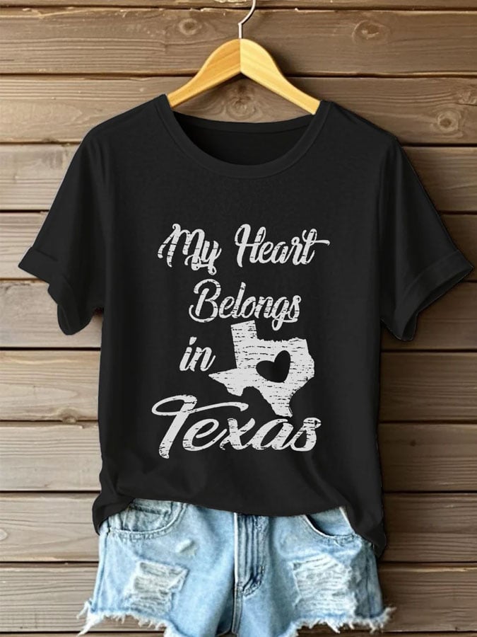 🙏💔Join us in praying for Texas.🙏Women's My Heart Belong In Texas Print Casual T-Shirt