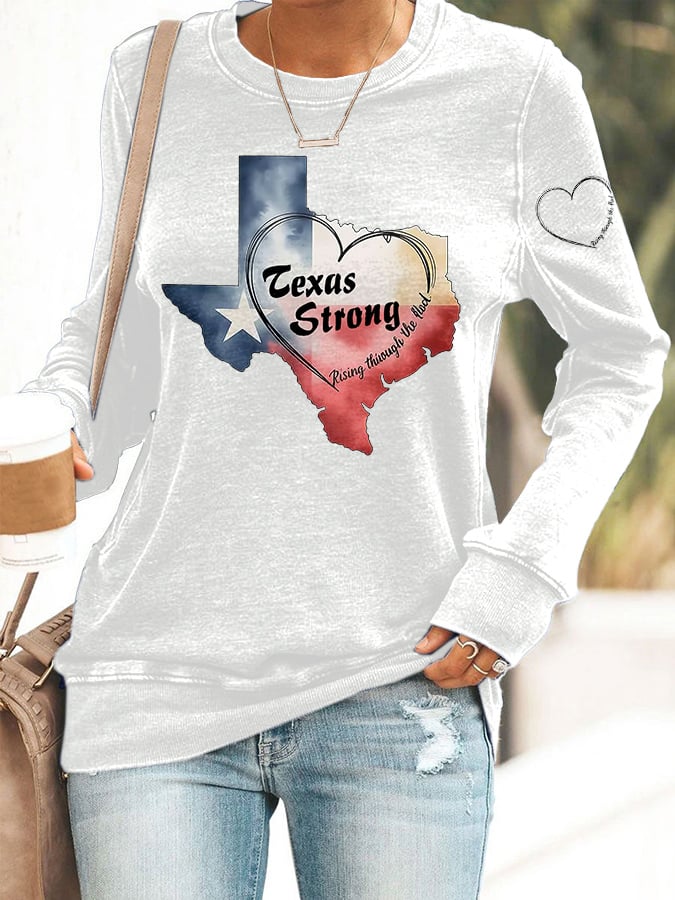 🙏💔Join us in praying for Texas.🙏Retro Texas Strong Rising Through The Flood Love Heart Print Sweatshirt