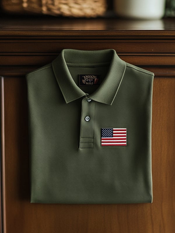 Men's Classic Business Flag Independence Day Short Sleeve Polo Shirt