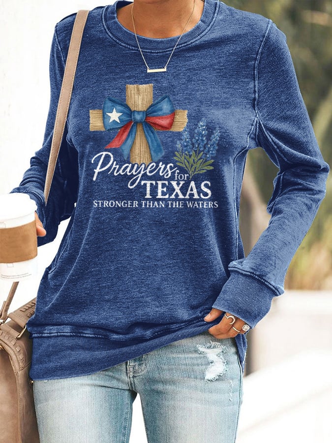 🙏💔Join us in praying for Texas.🙏Retro Texas Strong Prayers For Texas Stronger Than The Waters Print Sweatshirt