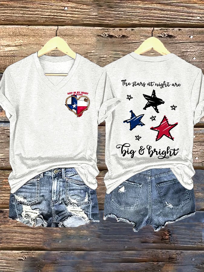ππJoin us in praying for Texas.πV-Neck Retro Texas Strong The Stars At Night Are Big And Bright Deep In The Heart Of Texas Print T-Shirt