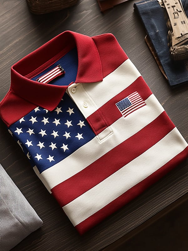 Men's Classic Business Flag Independence Day Short Sleeve Polo Shirt