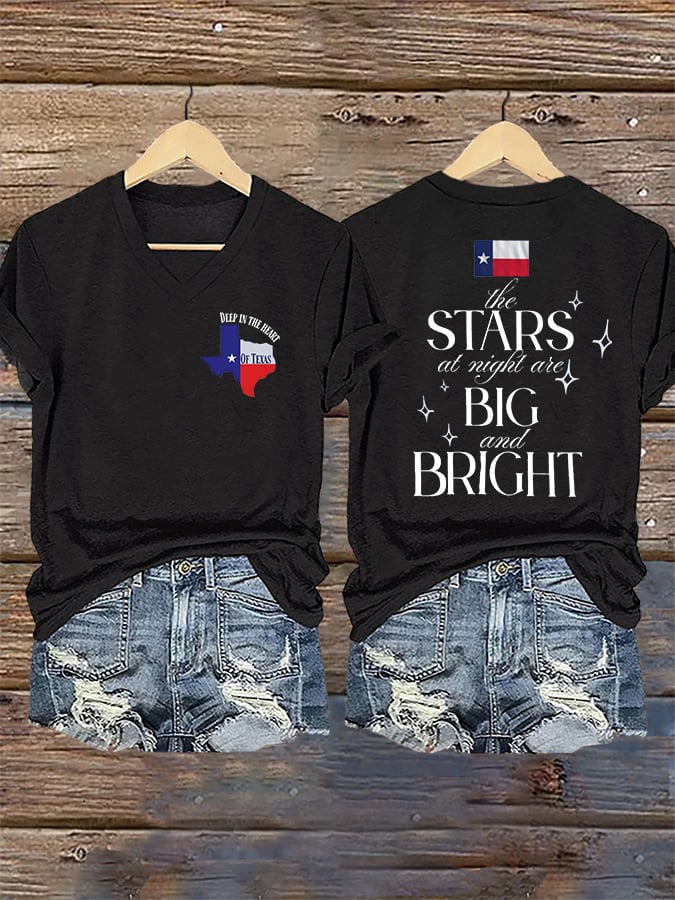 ππJoin us in praying for Texas.πV-Neck Retro Texas Strong The Stars At Night Are Big And Bright Deep In The Heart Of Texas Print T-Shirt