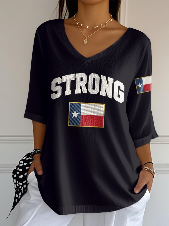 ππJoin us in praying for Texas.πV-Neck Retro Texas Strong Print T-Shirt