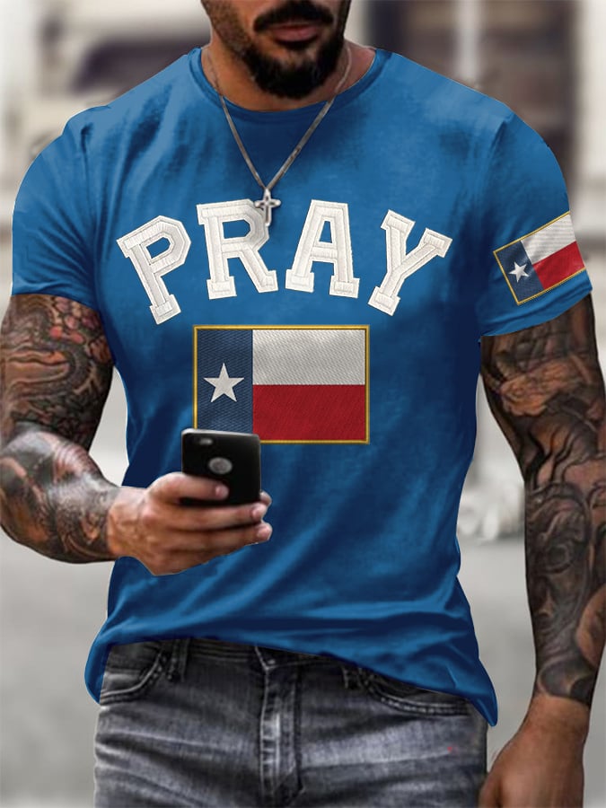 ๐๐Join us in praying for Texas.๐Men's Retro Pray For Texas Texas Strong Print T-Shirt