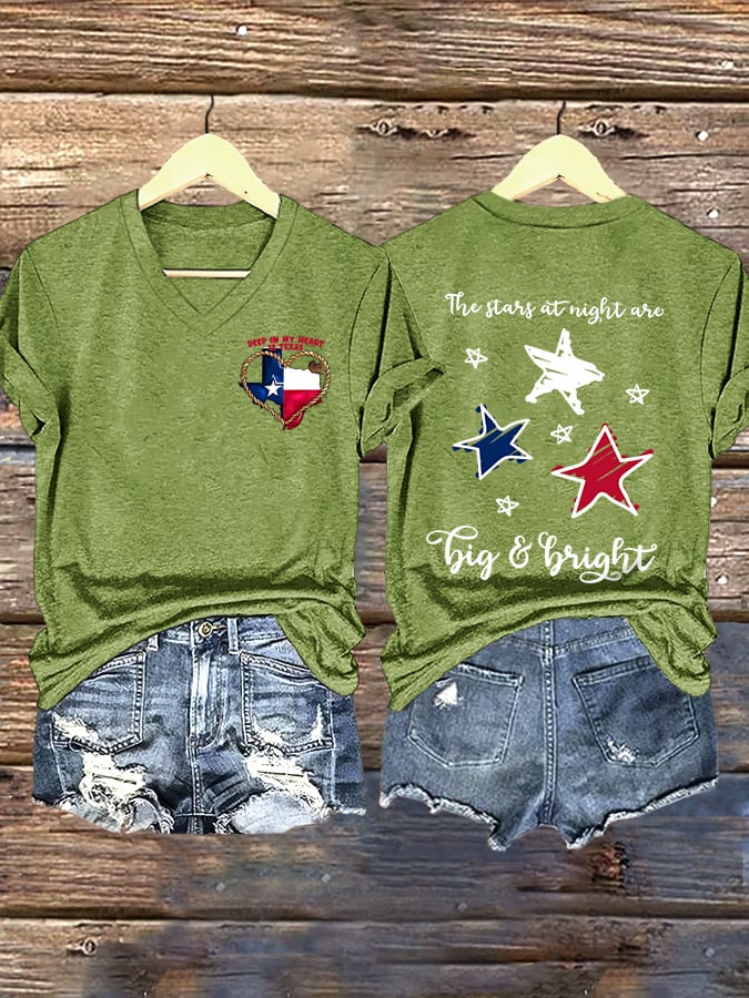 ππJoin us in praying for Texas.πV-Neck Retro Texas Strong The Stars At Night Are Big And Bright Deep In The Heart Of Texas Print T-Shirt