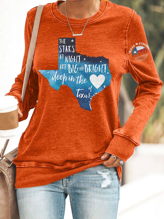 🙏💔Join us in praying for Texas.🙏Retro Texas Strong The Stars At Night Are Big And Bright Deep In The Heart Of Texas Print Sweatshirt