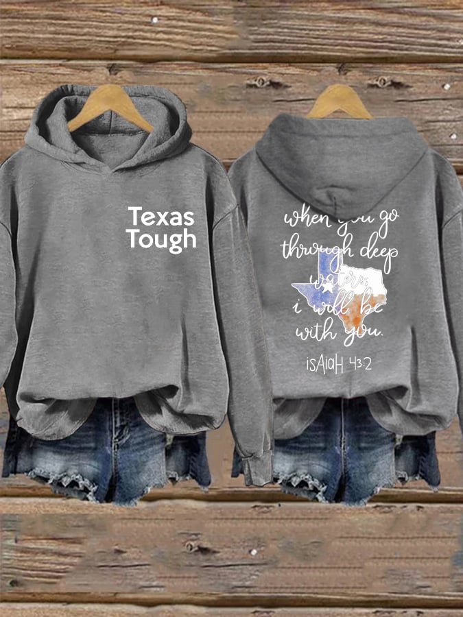 🙏💔Join us in praying for Texas.🙏Retro Texas Tough When You Go Through Deep Waters, I Will Be With You. Isaiah 43:2 Print Hoodie