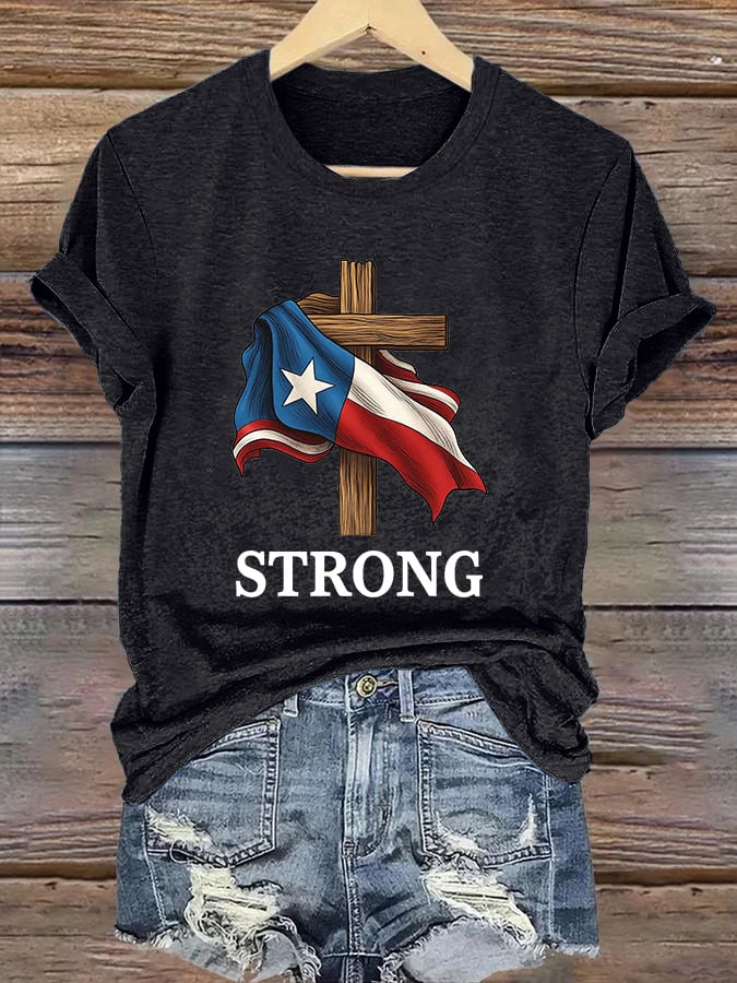 🙏💔Join us in praying for Texas.🙏Retro Texas Strong Faith Cross Print T-Shirt
