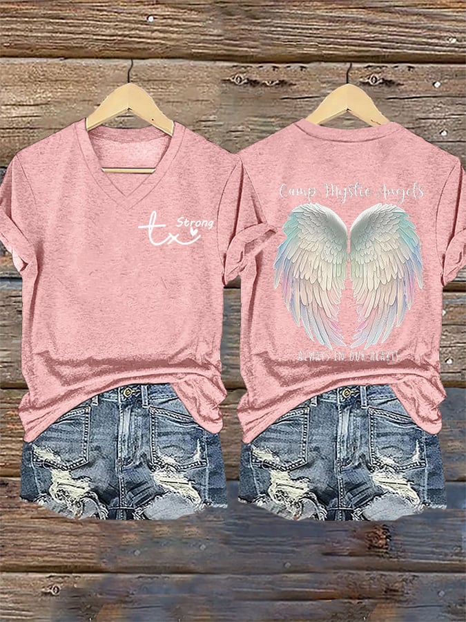 🙏💔Join us in praying for Texas.🙏Women's Mysterious Camp Angels Are Forever in Our Hearts Printed Casual T-shirt
