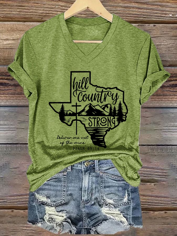 🙏💔Join us in praying for Texas.🙏Women's Texas Hill Country Strong Print V-Neck T-Shirt