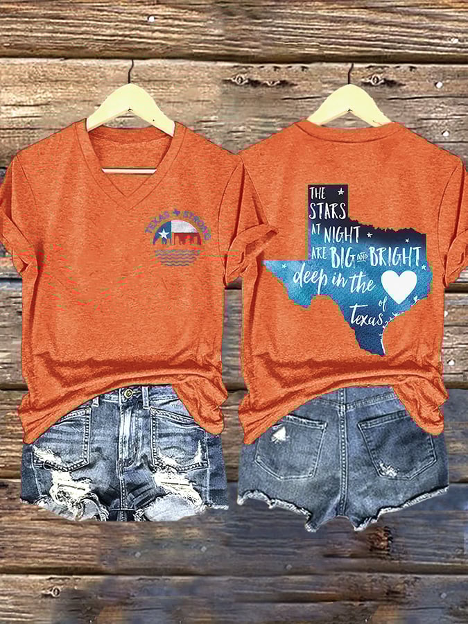 ππJoin us in praying for Texas.πV-Neck Retro Texas Strong The Stars At Night Are Big And Bright Deep In The Heart Of Texas Print T-Shirt