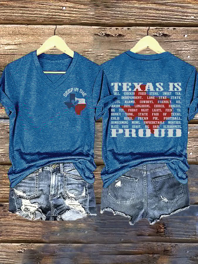 ππJoin us in praying for Texas.πV-Neck Retro Texas Strong Deep In The Heart Of Texas Texas Is Proud Print T-Shirt