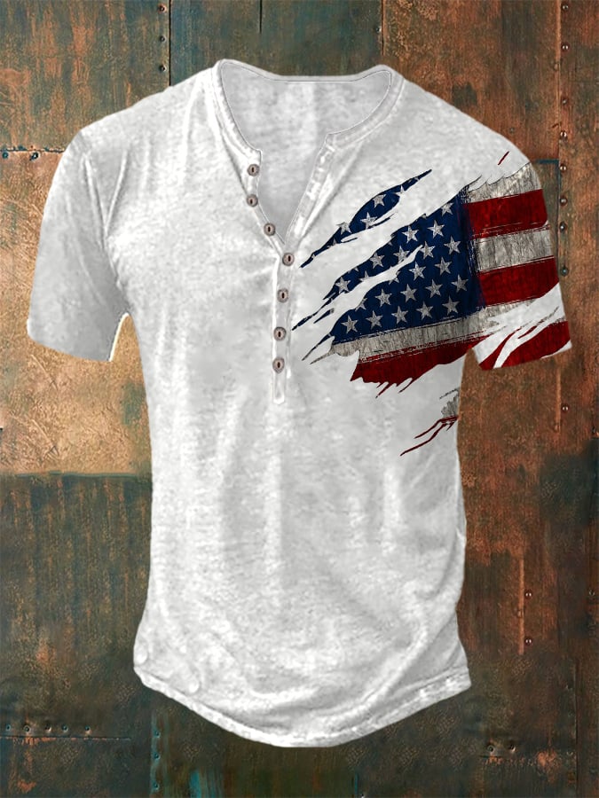 Casual Button Neck Short Sleeve Printed T-Shirt