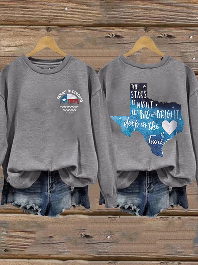 🙏💔Join us in praying for Texas.🙏Retro Texas Strong The Stars At Night Are Big And Bright Deep In The Heart Of Texas Print Sweatshirt
