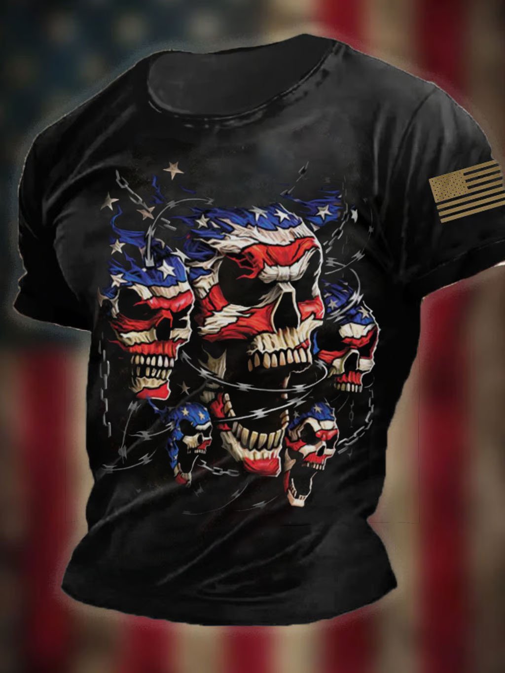 Men's Retro Motorcycle Skull Print Short Sleeve T-Shirt
