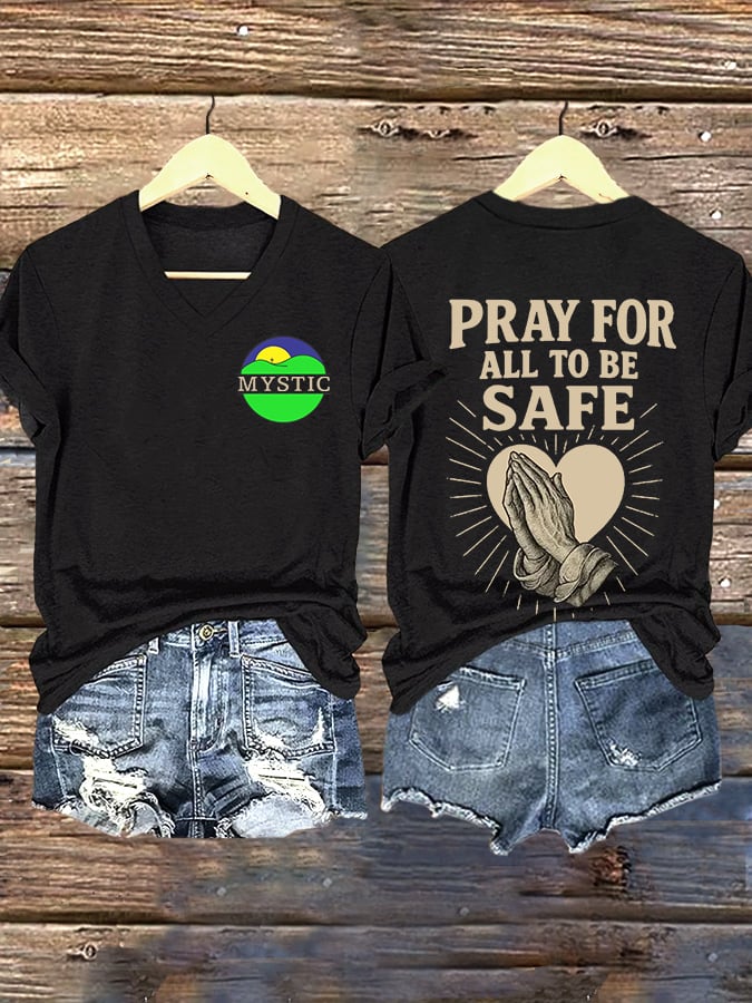 ππJoin us in praying for Texas.πV-Neck Retro Texas Strong Pray For All To Be Safe Print T-Shirt