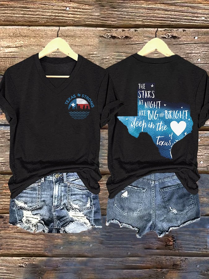 ππJoin us in praying for Texas.πV-Neck Retro Texas Strong The Stars At Night Are Big And Bright Deep In The Heart Of Texas Print T-Shirt