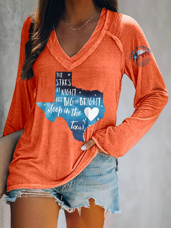 ππJoin us in praying for Texas.πV-neck Retro Texas Strong The Stars At Night Are Big And Bright Deep In The Heart Of Texas Print T-Shirt