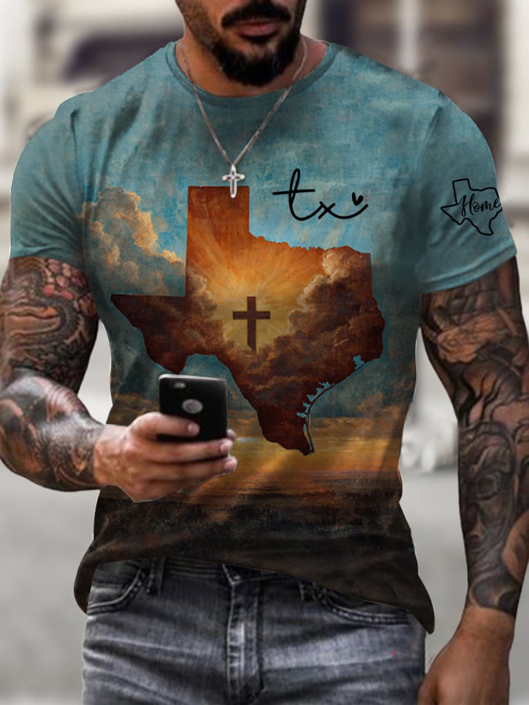 ๐๐Join us in praying for Texas.๐Men's Texas Strong Print Crew Neck T-Shirt