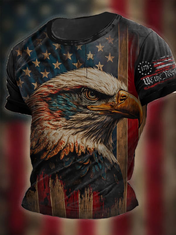 Men's Vintage Independence Day Skull Print Short Sleeve T-Shirt