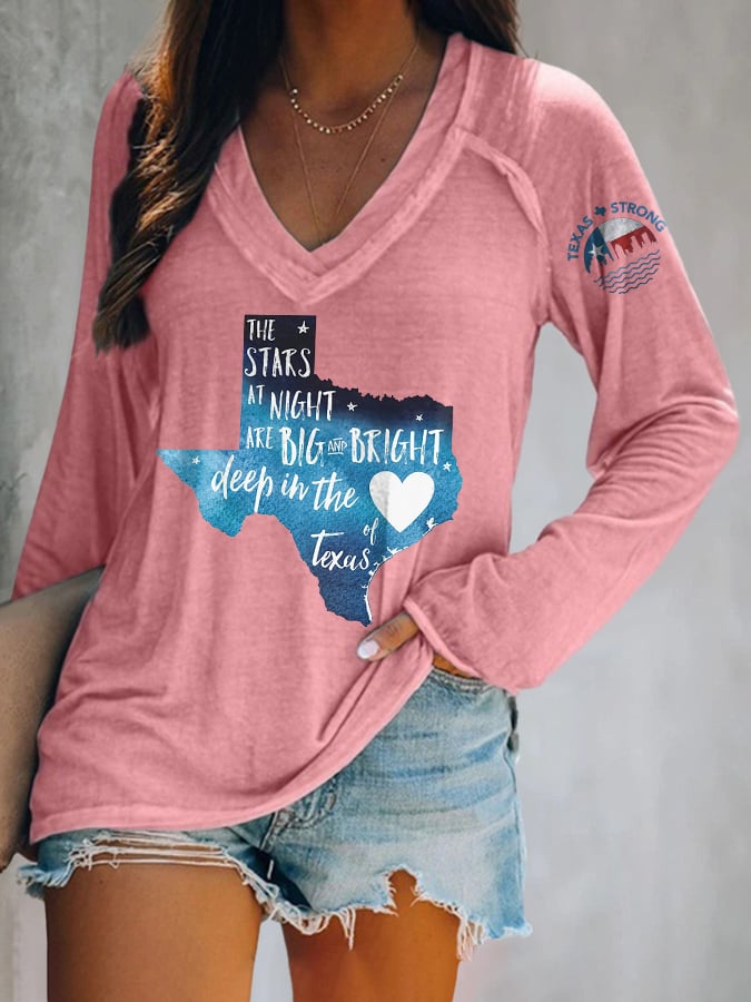 ππJoin us in praying for Texas.πV-neck Retro Texas Strong The Stars At Night Are Big And Bright Deep In The Heart Of Texas Print T-Shirt