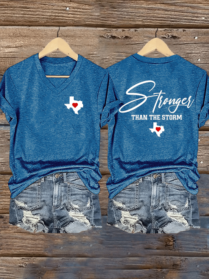 Women's Texas Stronger Than The Storm Print V-Neck T-Shirt