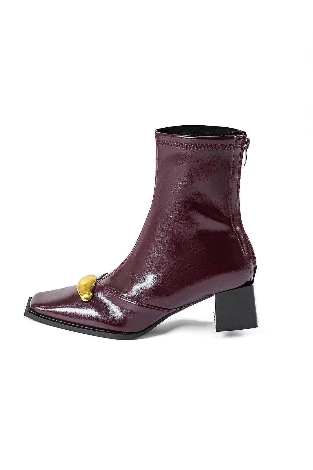 Faux Leather Metallic Zipper Square Toe Ankle Boots