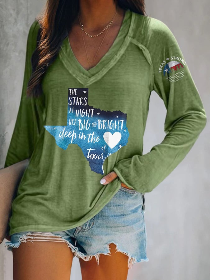 ππJoin us in praying for Texas.πV-neck Retro Texas Strong The Stars At Night Are Big And Bright Deep In The Heart Of Texas Print T-Shirt
