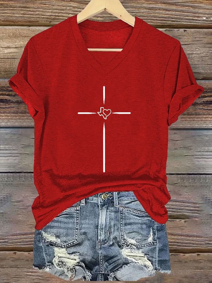 🙏💔Join us in praying for Texas.🙏Women's Texas Faith Cross Printed Casual T-Shirt