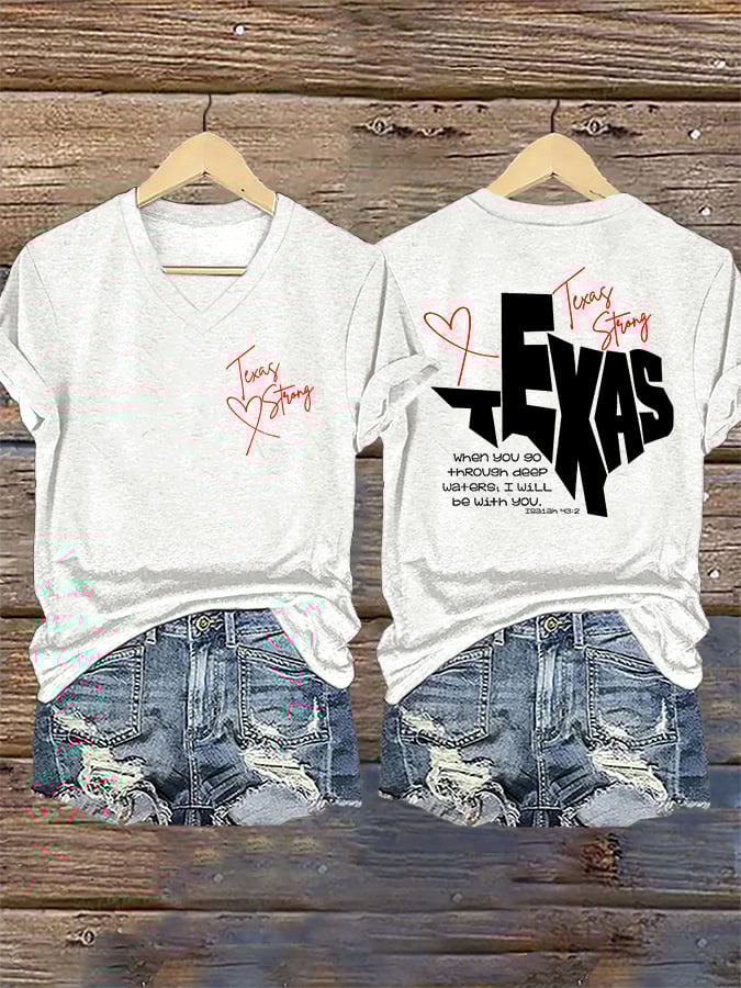 ππJoin us in praying for Texas.πV-Neck Retro Texas Strong When You Go Through Deep Waters, I Will Be With You. Isaiah 43:2 Print T-Shirt