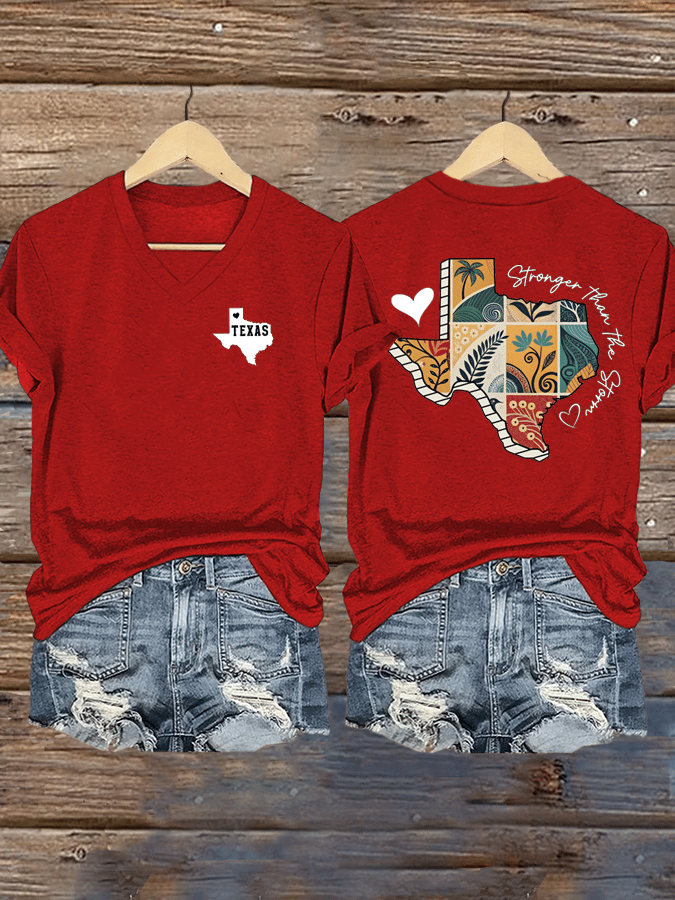 🙏💔Join us in praying for Texas.🙏Women's Texas Stronger Than The Storm Print V-Neck T-Shirt