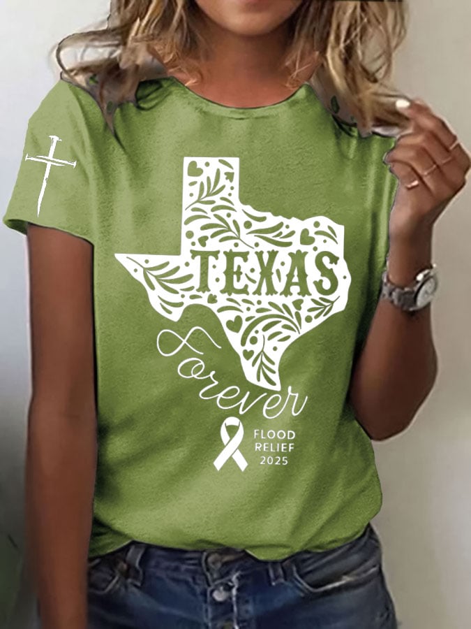 Women's Texas Flood TEXAS Forever Print Casual T-Shirt