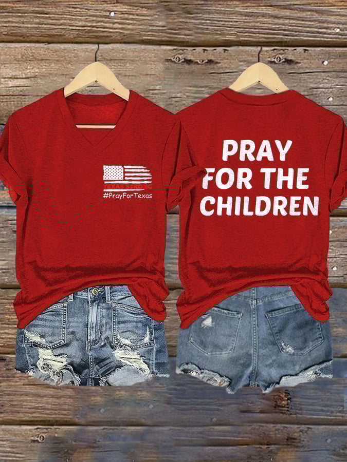 ππJoin us in praying for Texas.πV-Neck Retro Texas Strong Pray For Texas Pray For The Children Print T-Shirt